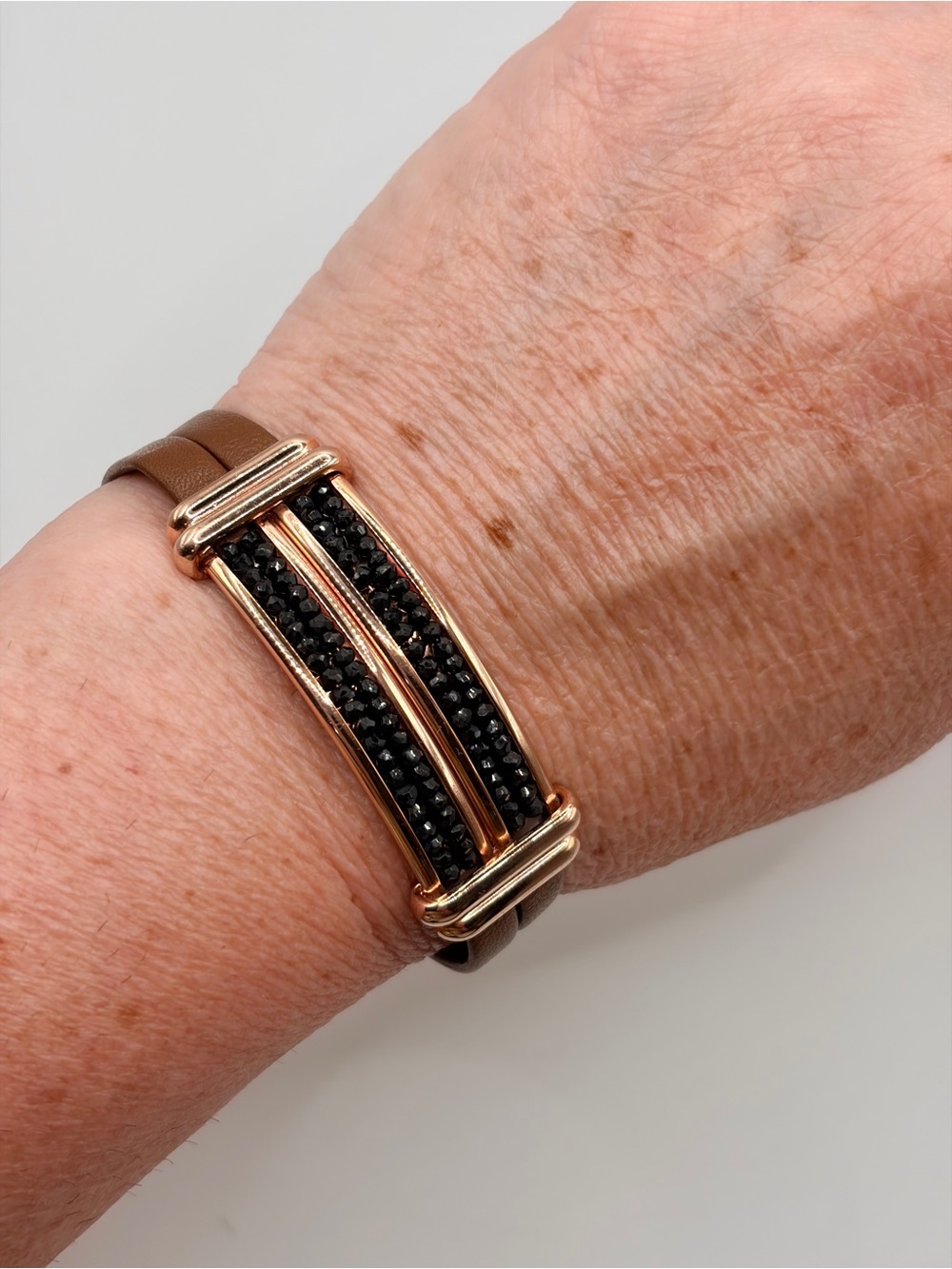 Bronze Milor Italy Leather Bracelet with Black Crystal Accents - Picture 7 of 10
